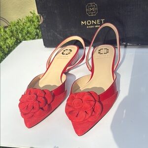 Monet Red Floral Slingback Leather Flats ❤️